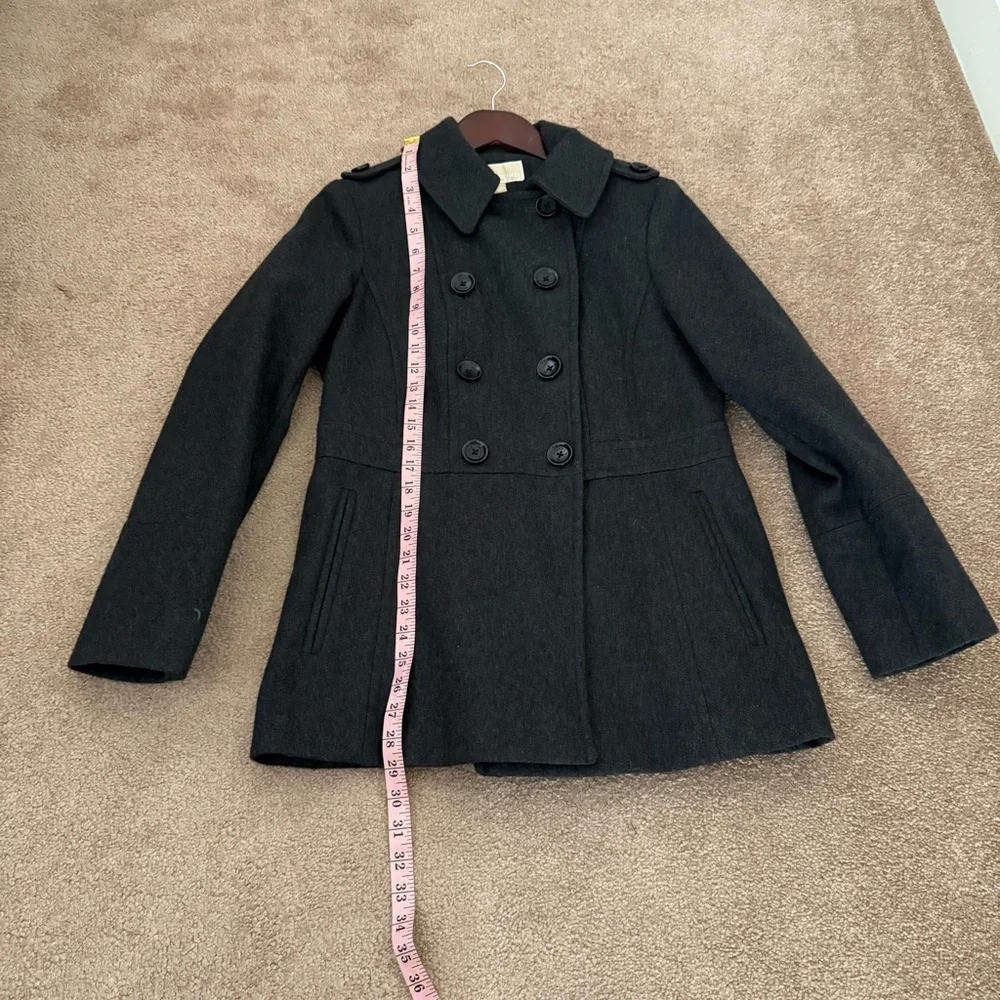 Classic Charcoal Double-Breasted Women's Coat with Military type details. Size S